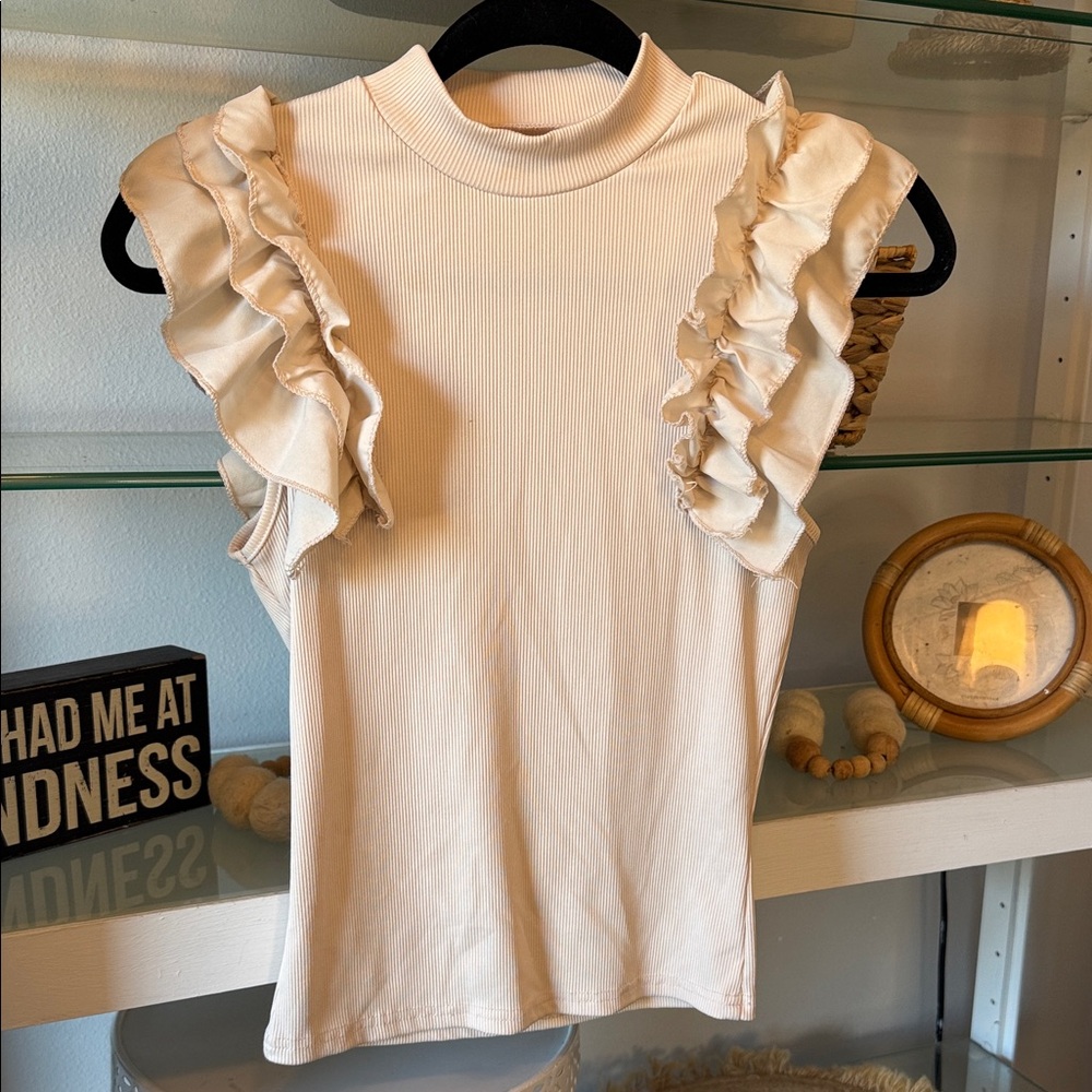 Ruffled Cream Sleeveless Top
